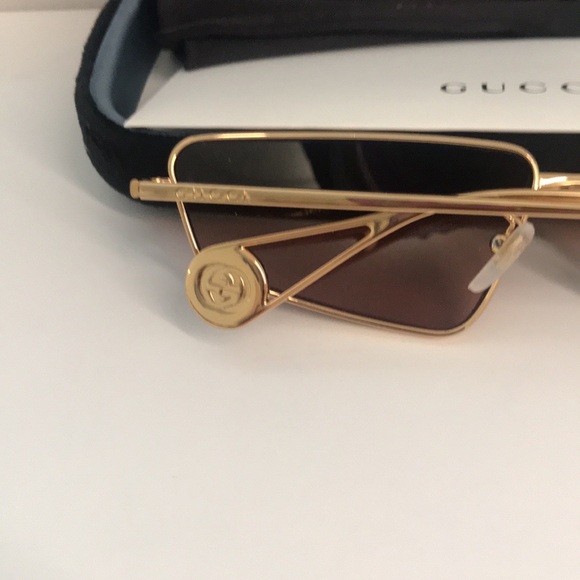 New Authentic Gucci GG0537S 002 Gold Cat-Eye Sunglasses Red Lenses main image 9